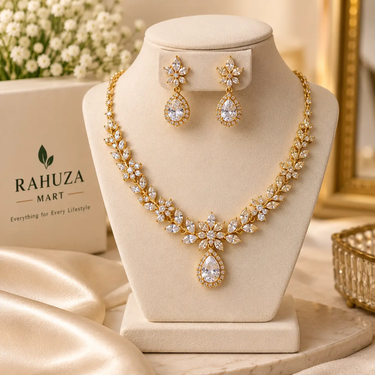 Elegant Gold-Tone Necklace & Earrings Set
