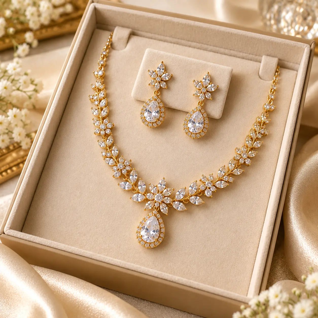 Elegant Gold-Tone Necklace & Earrings Set