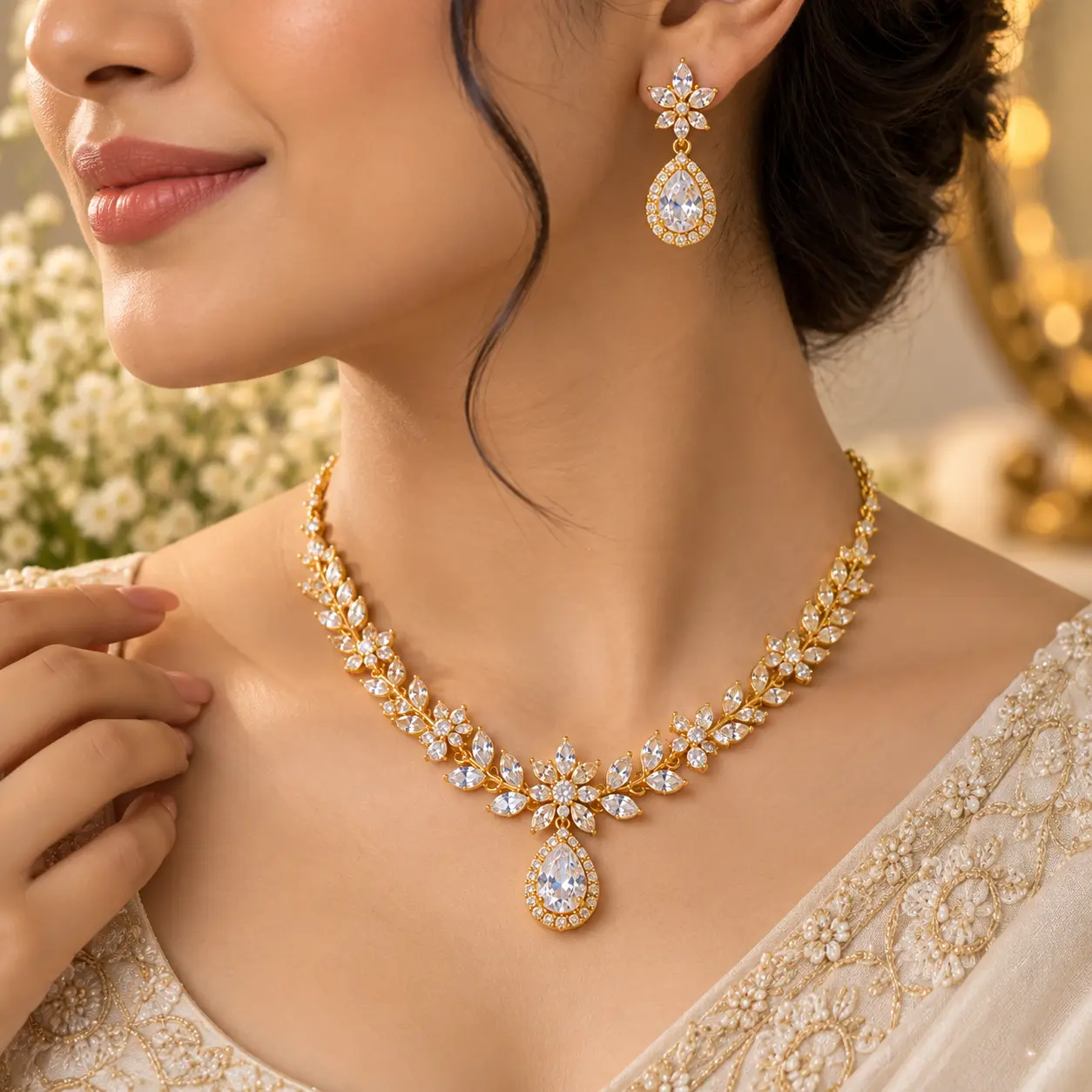 Elegant Gold-Tone Necklace & Earrings Set